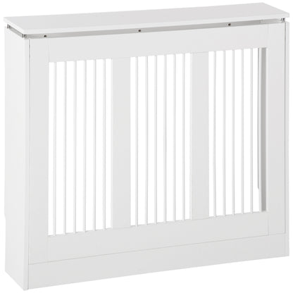 HOMCOM Radiator Cover Vertical Slatted Grille Heater Cover Top Shelf MDF Steel for Heat Circulation 90 x 18 x 84 cm White