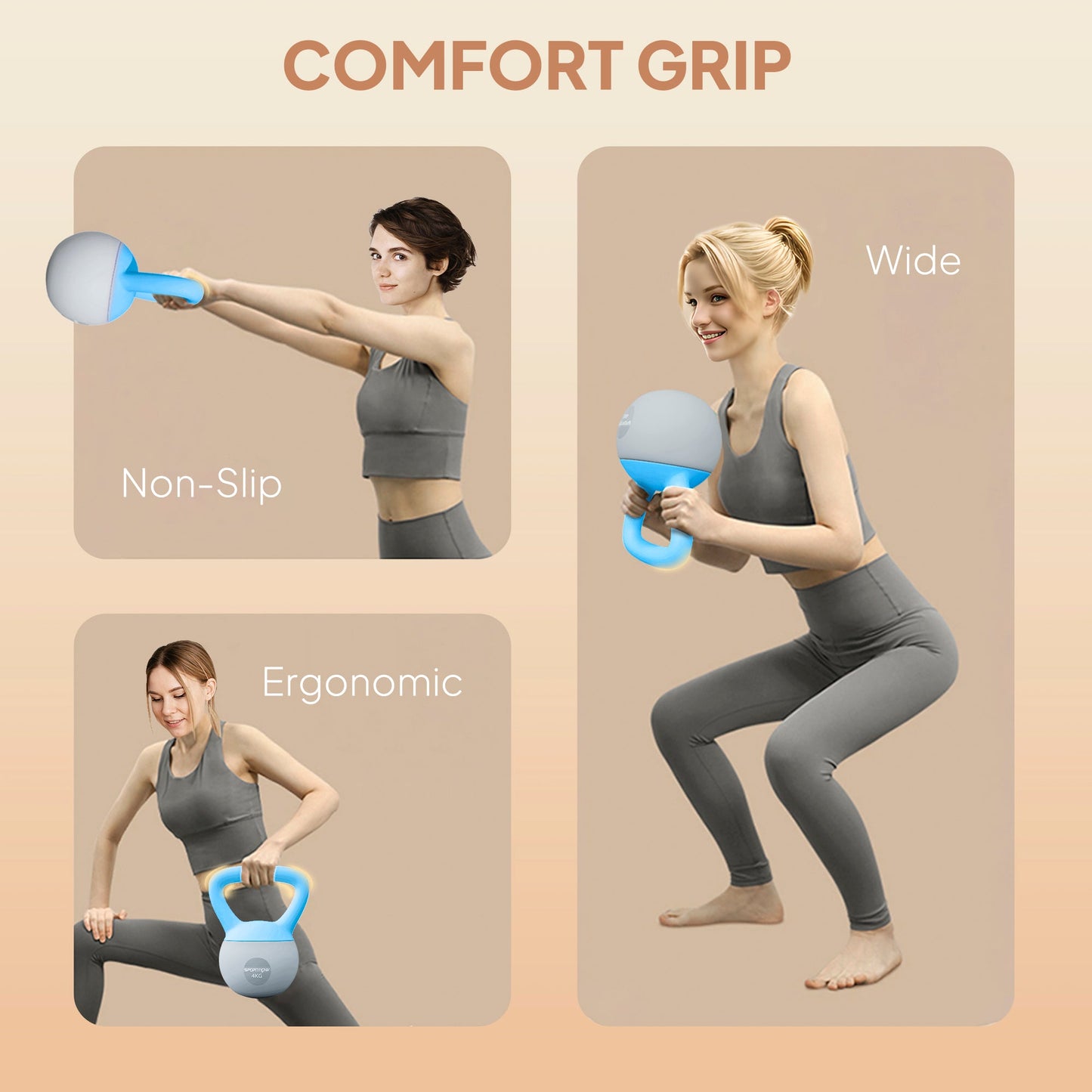 SPORTNOW 4KG Soft Kettlebell, Kettlebell with Non-Slip Handle for Home Gym, Weight Lifting, Strength Training, Light Blue/Grey