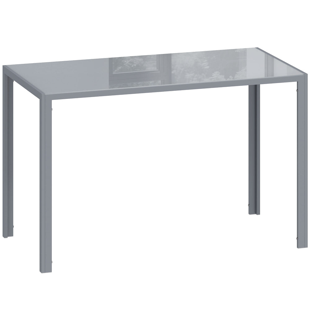 HOMCOM 120cm Dining Table, Rectangle 4 Seater Kitchen Table with Tempered Glass Top and Metal Legs, Grey