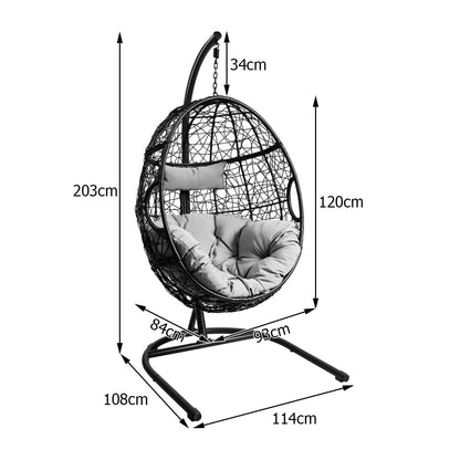 Egg Swing Chair with Stand and Ultraviolet-Resistant Seat Cushion-Grey