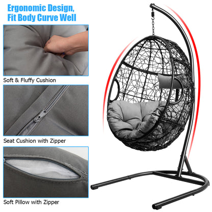 Egg Swing Chair with Stand and Ultraviolet-Resistant Seat Cushion-Grey