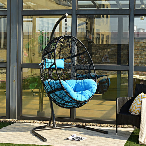 Egg Swing Chair with Stand and Ultraviolet-Resistant Seat Cushion-Turquoise