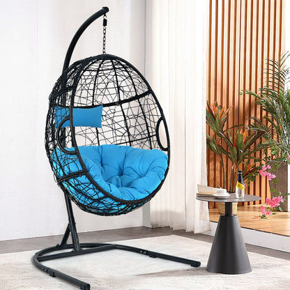 Egg Swing Chair with Stand and Ultraviolet-Resistant Seat Cushion-Turquoise
