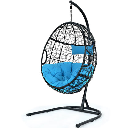 Egg Swing Chair with Stand and Ultraviolet-Resistant Seat Cushion-Turquoise