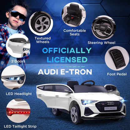 12V Audi Electric Ride-On Car, with Remote Control, Lights, Music, Horn - White