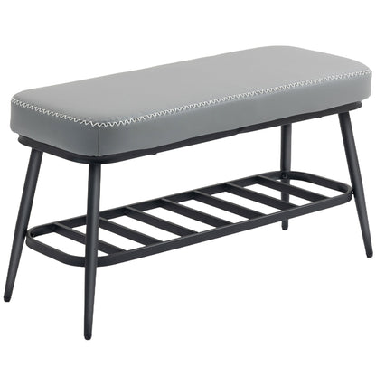 HOMCOM PU Leather Shoe Storage Bench - Grey