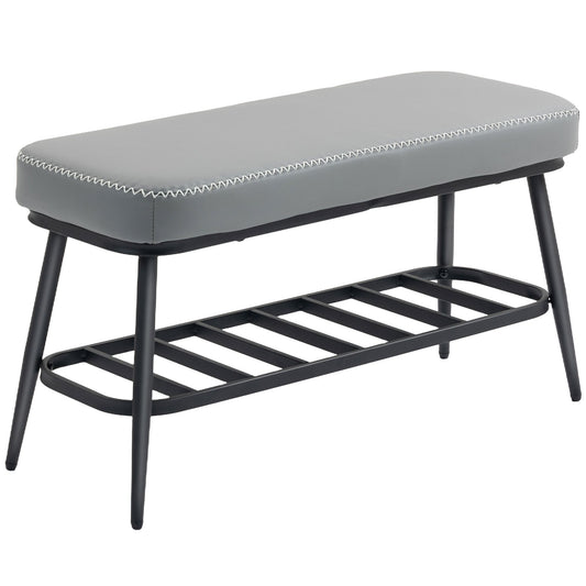 HOMCOM PU Leather Shoe Storage Bench - Grey