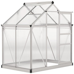 Outsunny Polycarbonate Greenhouse, Large Walk-In Green House with Slide Door and Window, Aluminium Frame, 6x4ft, Silver Tone