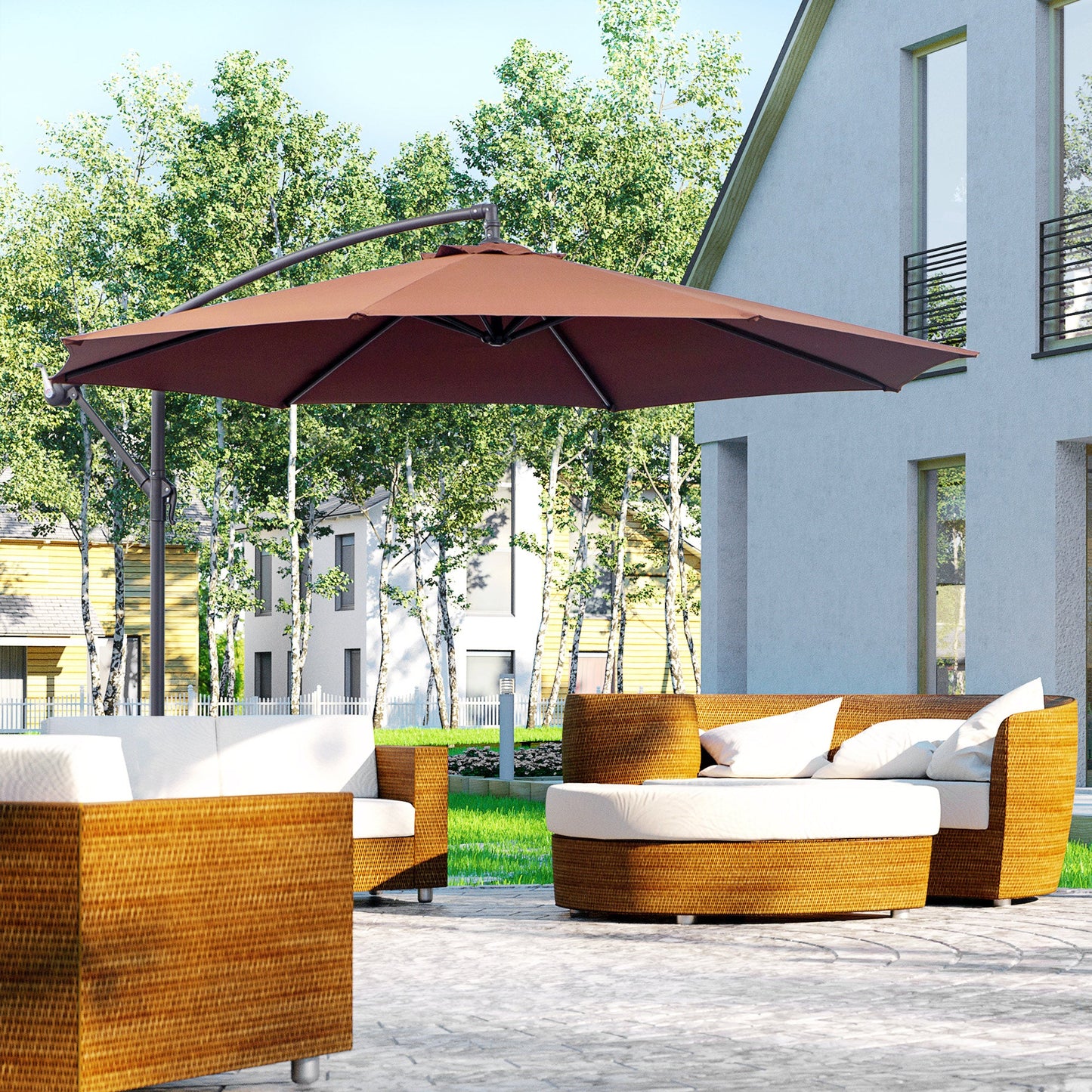Outsunny Î¦3m Hanging Umbrella Parasol-Coffee