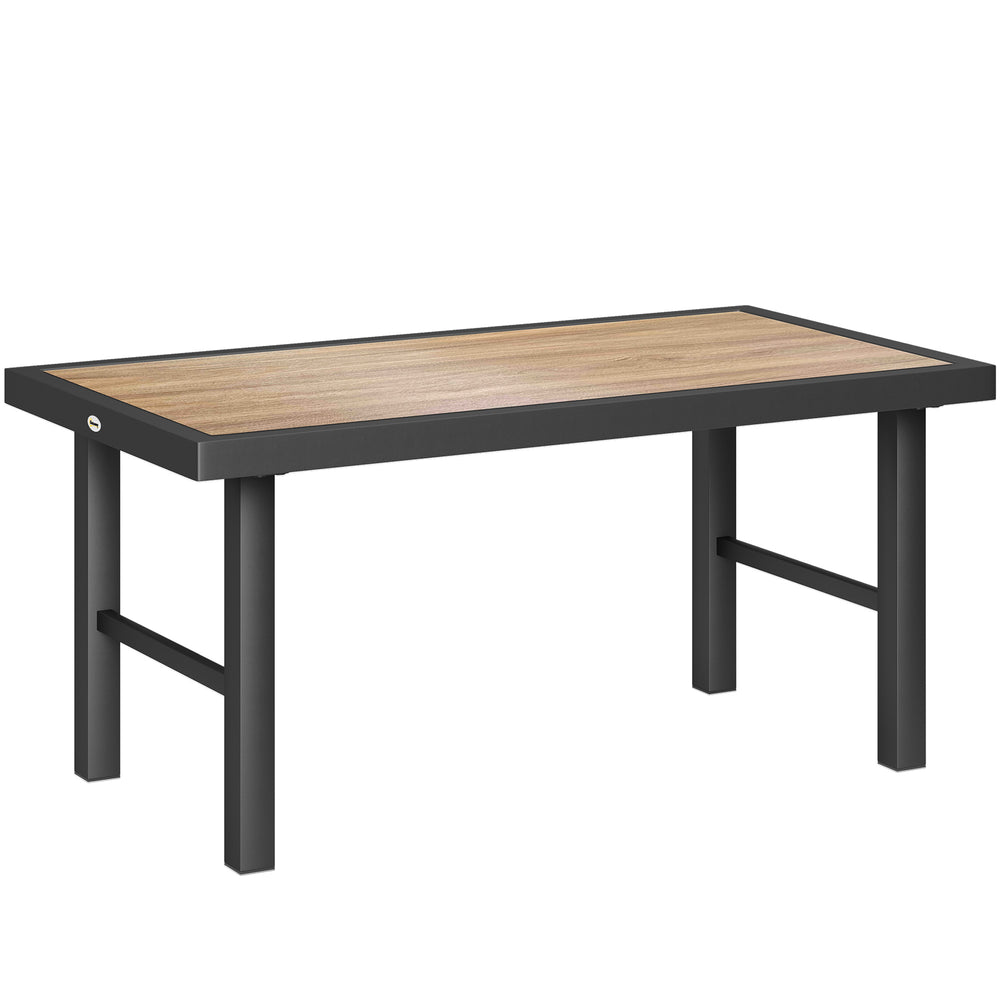 Outsunny Metal Garden Coffee Table, Outdoor Side Table with SPC Woodgrain Tabletop for Outside, Garden, Balcony, Porch, 100 x 53 x 46cm, Brown