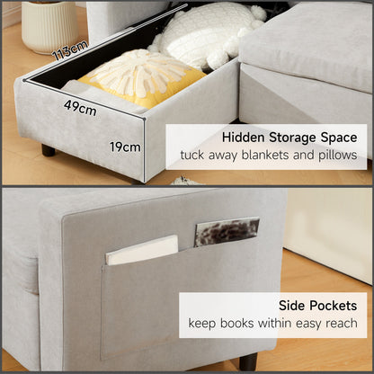 HOMCOM Pull Out Sofa Bed with Storage - Light Grey