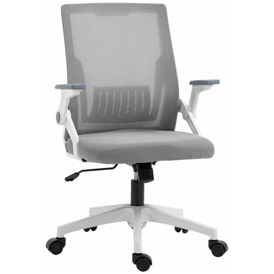 Vinsetto Mesh Office Chair, Desk Chair with Lumbar Support, Flip-up Armrest, Swivel Wheels, Adjustable Height, Grey