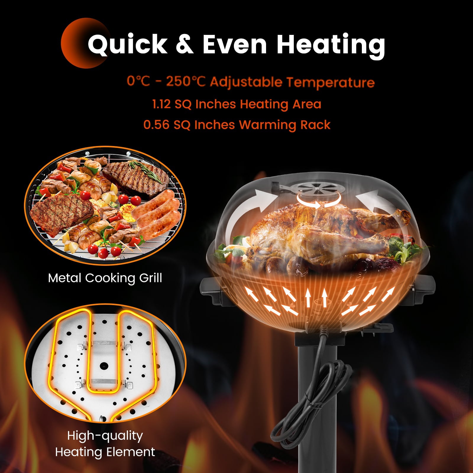 Electric BBQ Grill with Removable Non-Stick Grilling Rack-Black