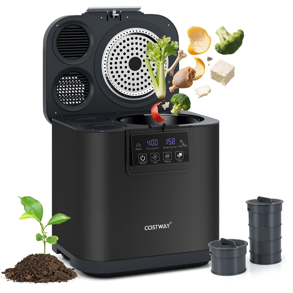 4L Electric Composter with Lid and Auto-Cleaning for Kitchen-Black