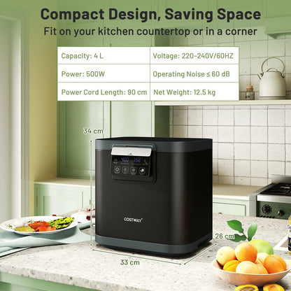 4L Electric Composter with Lid and Auto-Cleaning for Kitchen-Black