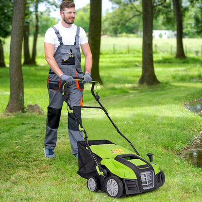 Adjustable Electric Dethatcher and Scarifier Folding Walk-Behind Weeder-Green