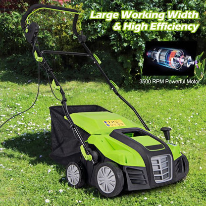 Adjustable Electric Dethatcher and Scarifier Folding Walk-Behind Weeder-Green
