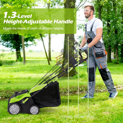 Adjustable Electric Dethatcher and Scarifier Folding Walk-Behind Weeder-Green