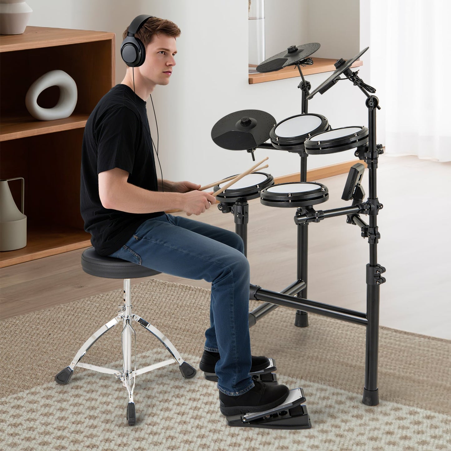 Electric Drum Set Foldable Drum Kit with 18 CM Mesh Drum Pads
