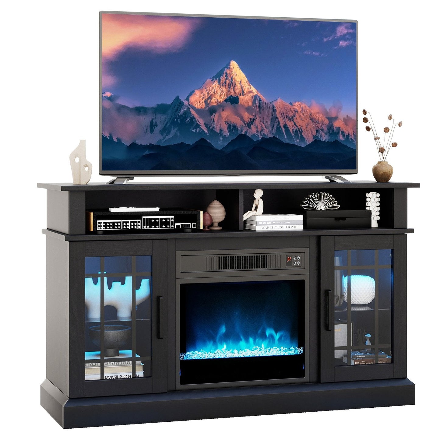 Electric Fireplace TV Stand with RGB LED Lights for TVs Up to 50 Inch-Black