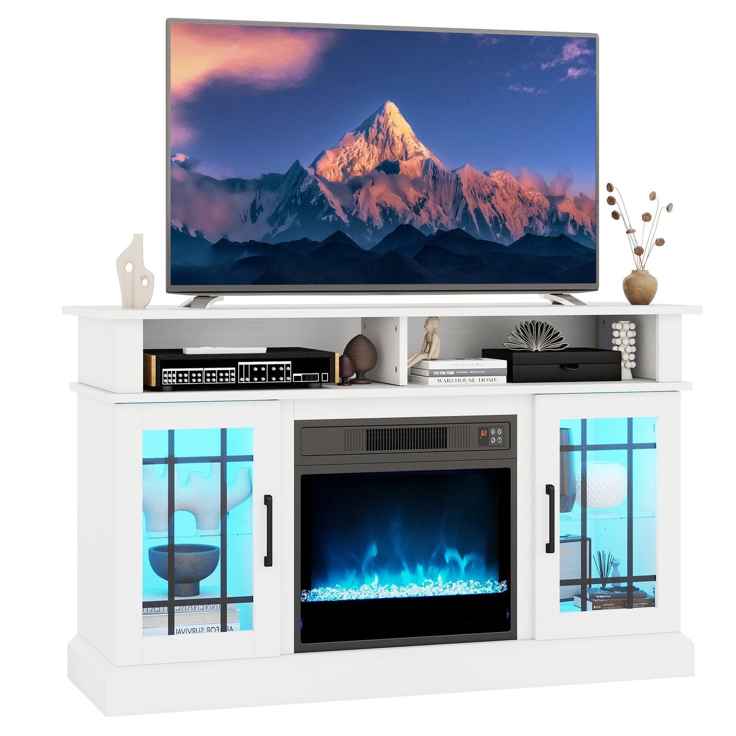 Electric Fireplace TV Stand with RGB LED Lights for TVs Up to 50 Inch-White