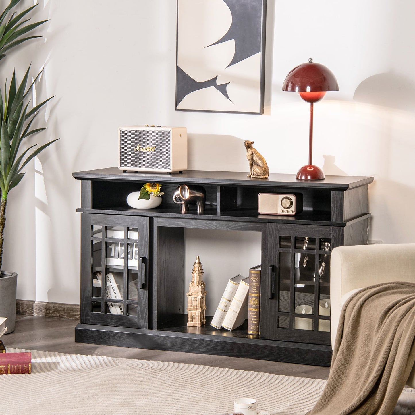 Fireplace TV Stand with 2000w Electric Insert and Remote Control-Black
