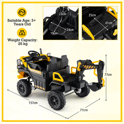 4WD Electric Truck Construction Vehicle with Remote Control-Yellow & Black