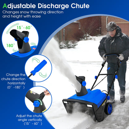 Electric Walk-behind Snow Blower with Dual LED Lights and Rotating Chute-Blue
