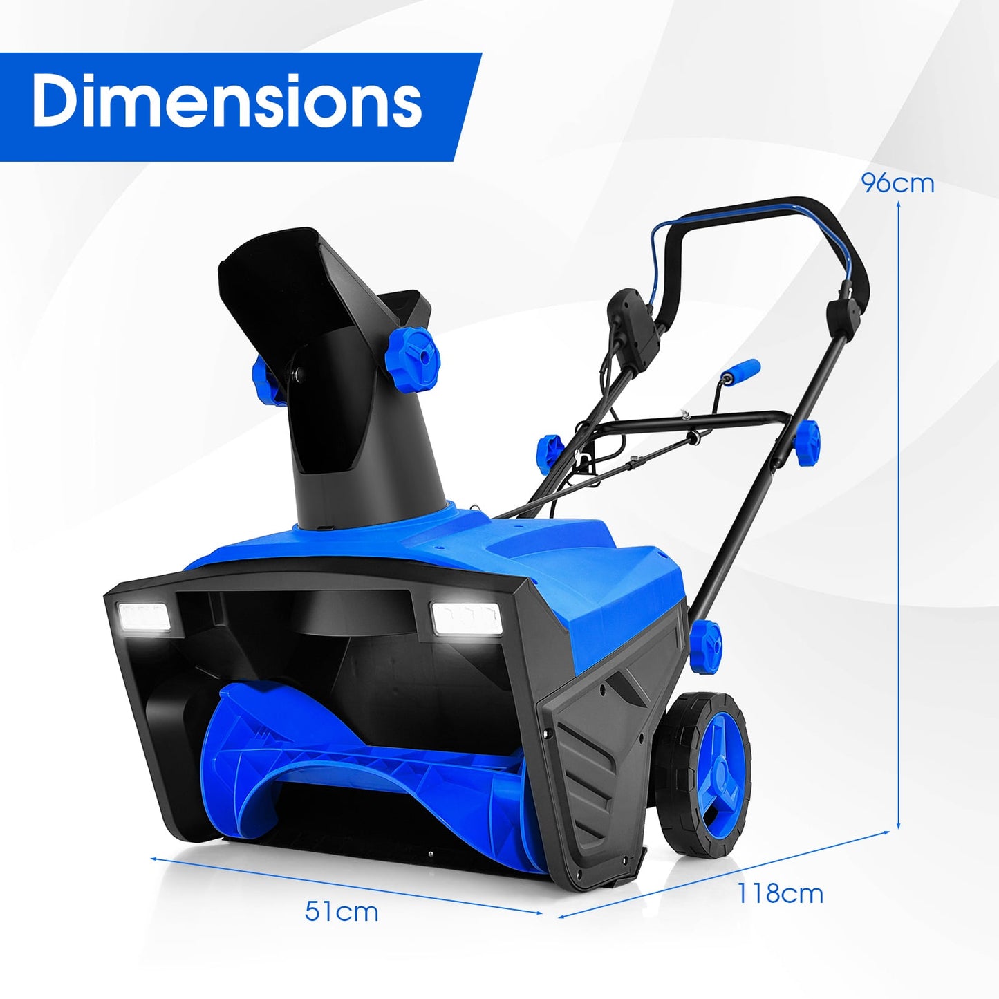 Electric Walk-behind Snow Blower with Dual LED Lights and Rotating Chute-Blue
