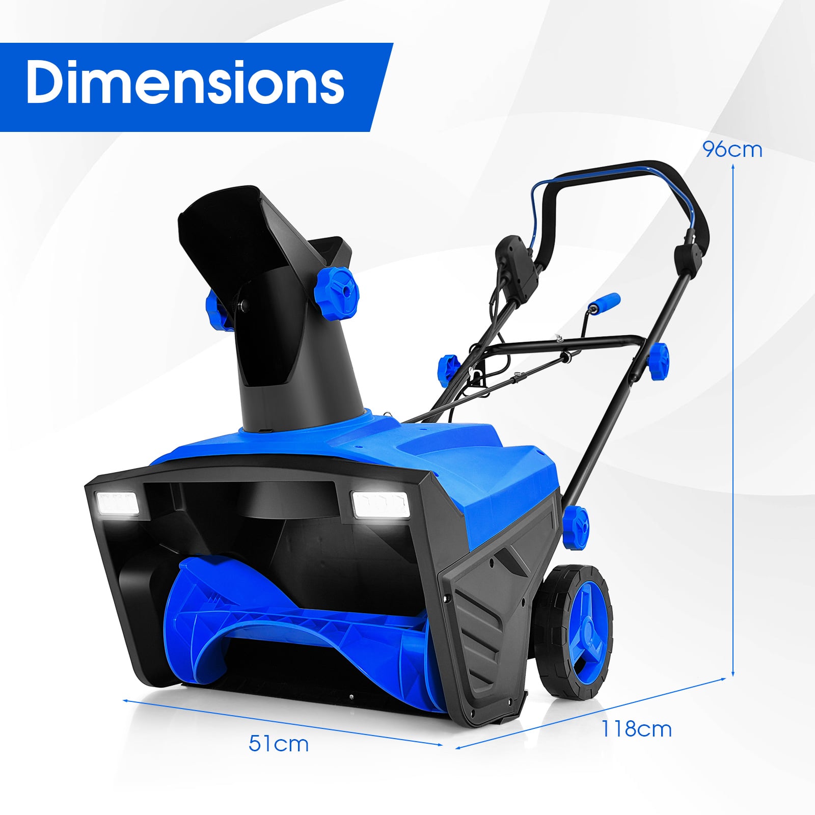 Electric Walk-behind Snow Blower with Dual LED Lights and Rotating Chute-Blue