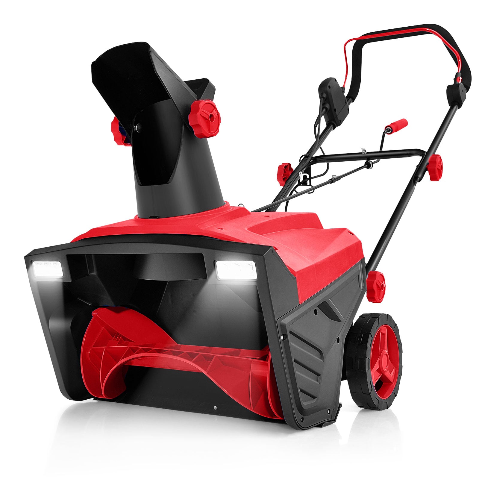 Electric Walk-behind Snow Blower with Dual LED Lights and Rotating Chute-Red