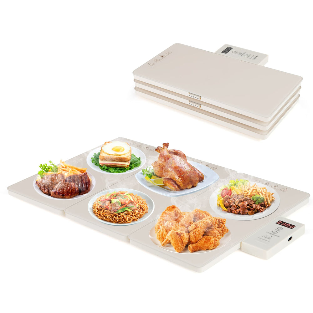 Electric Food Warming Tray Tray with Adjustable Temperature Control-Beige