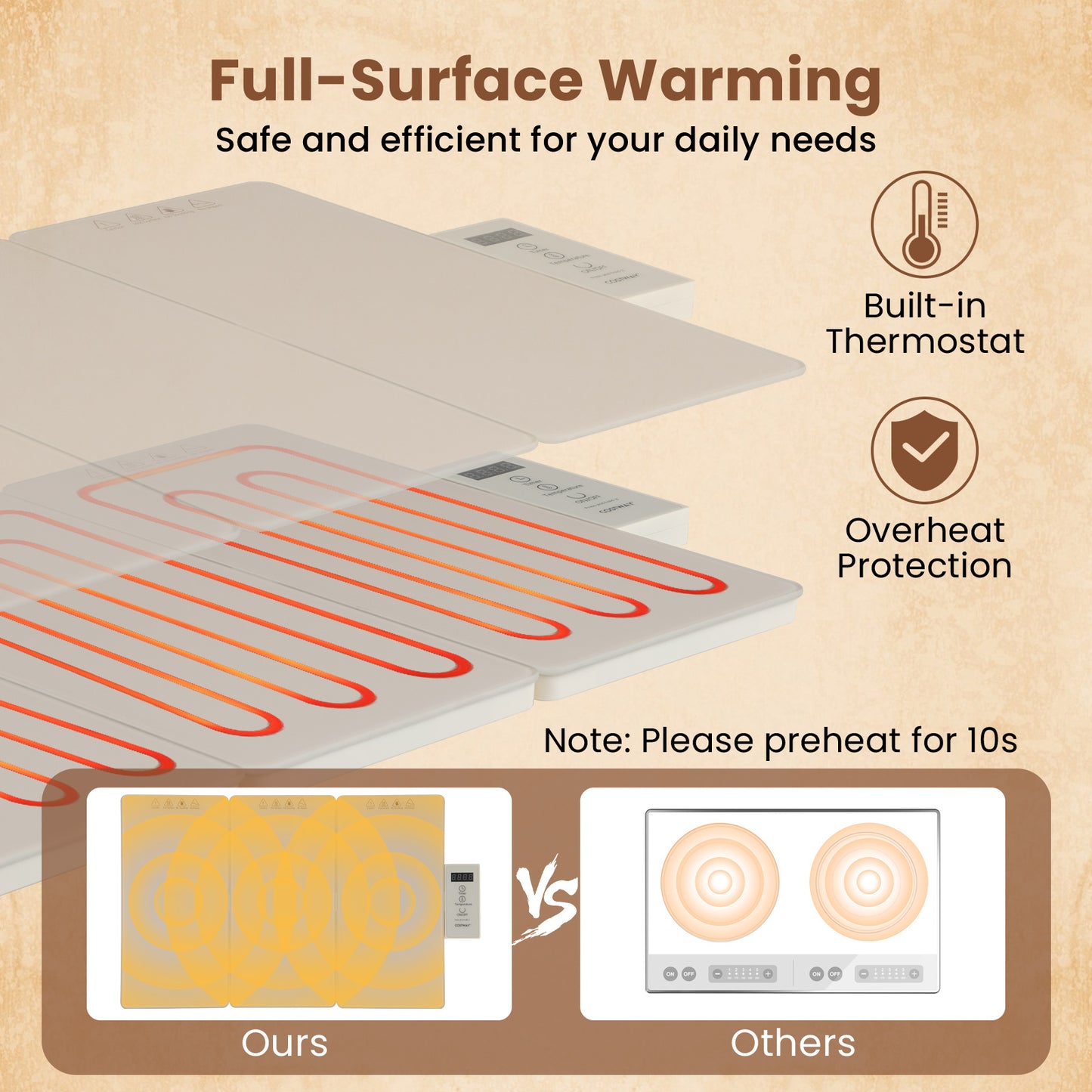 Electric Food Warming Tray Tray with Adjustable Temperature Control-Beige
