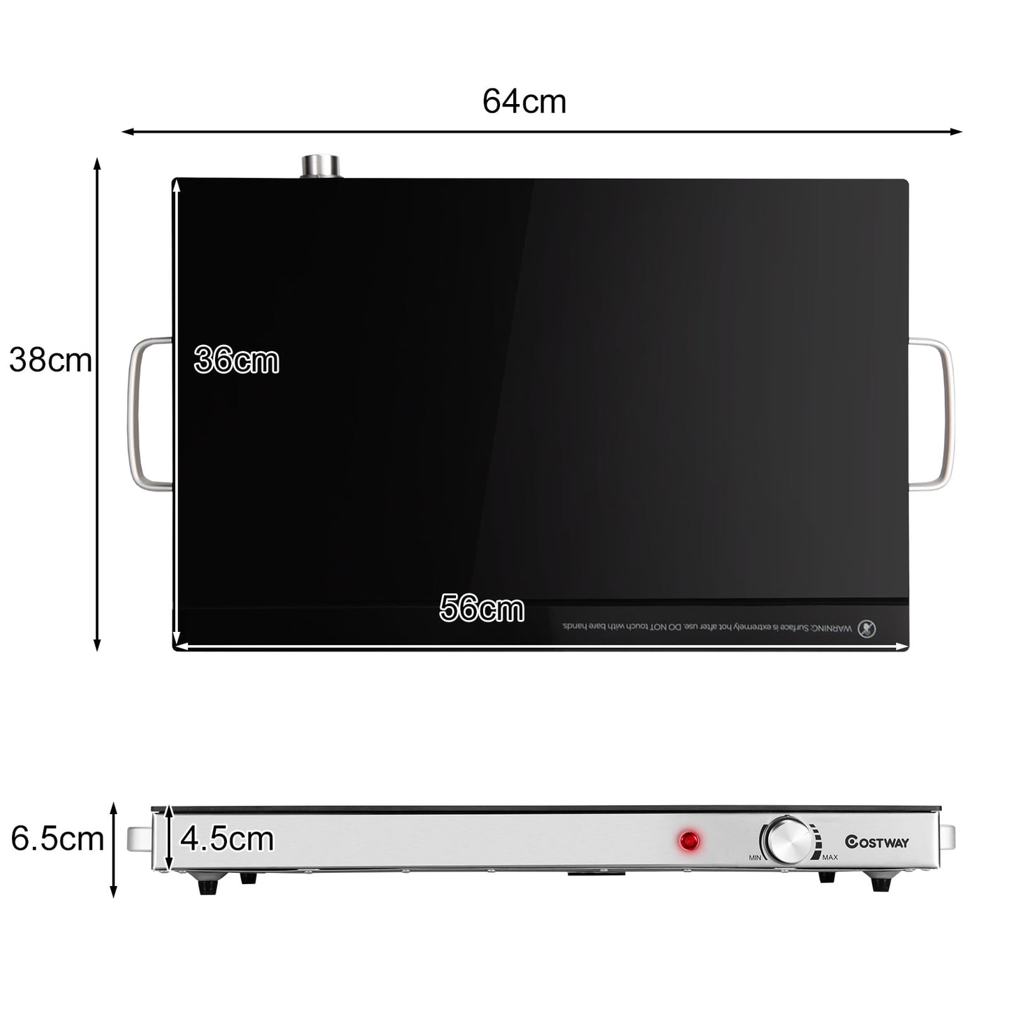 Electric Warming Tray with Cool-Touch Handles and Stainless Steel Frame