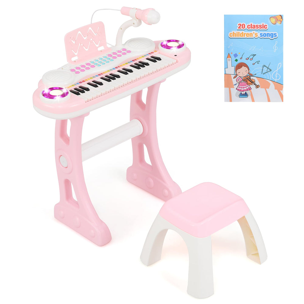 37 Keys Electronic Kids Piano Toy with Detachable Legs and Stool-Pink