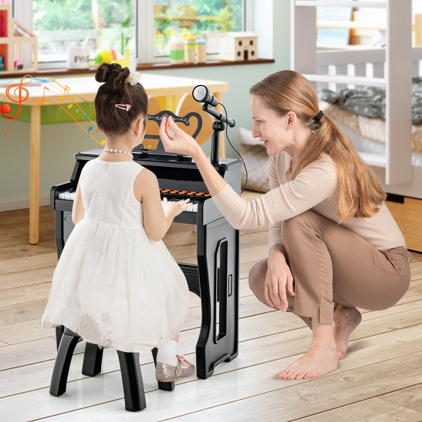 37-Key Electronic Piano Keyboard with Adjustable Microphone-Black