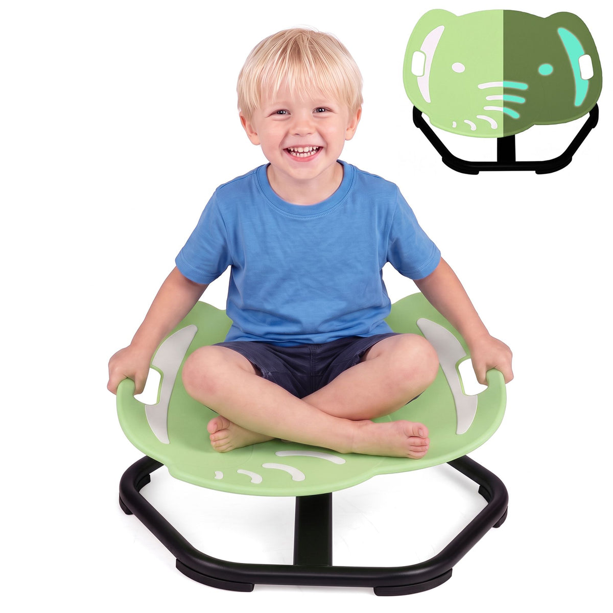 Elephant-Shaped Spinning Chair for Autistic and ADHD Kids with Dual Side Handles and Build Balance-Green