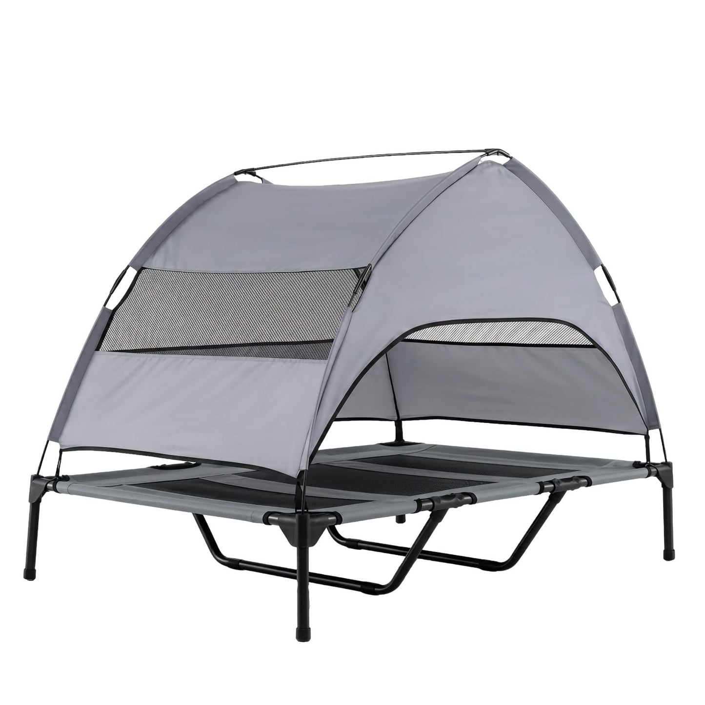 Elevated Dog Bed with Canopy and Raised Indoor Outdoor Pet Bed with Removable Shade Tent for Large Dogs-Grey