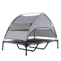 Elevated Dog Bed with Canopy and Raised Indoor Outdoor Pet Bed with Removable Shade Tent for Large Dogs-Grey