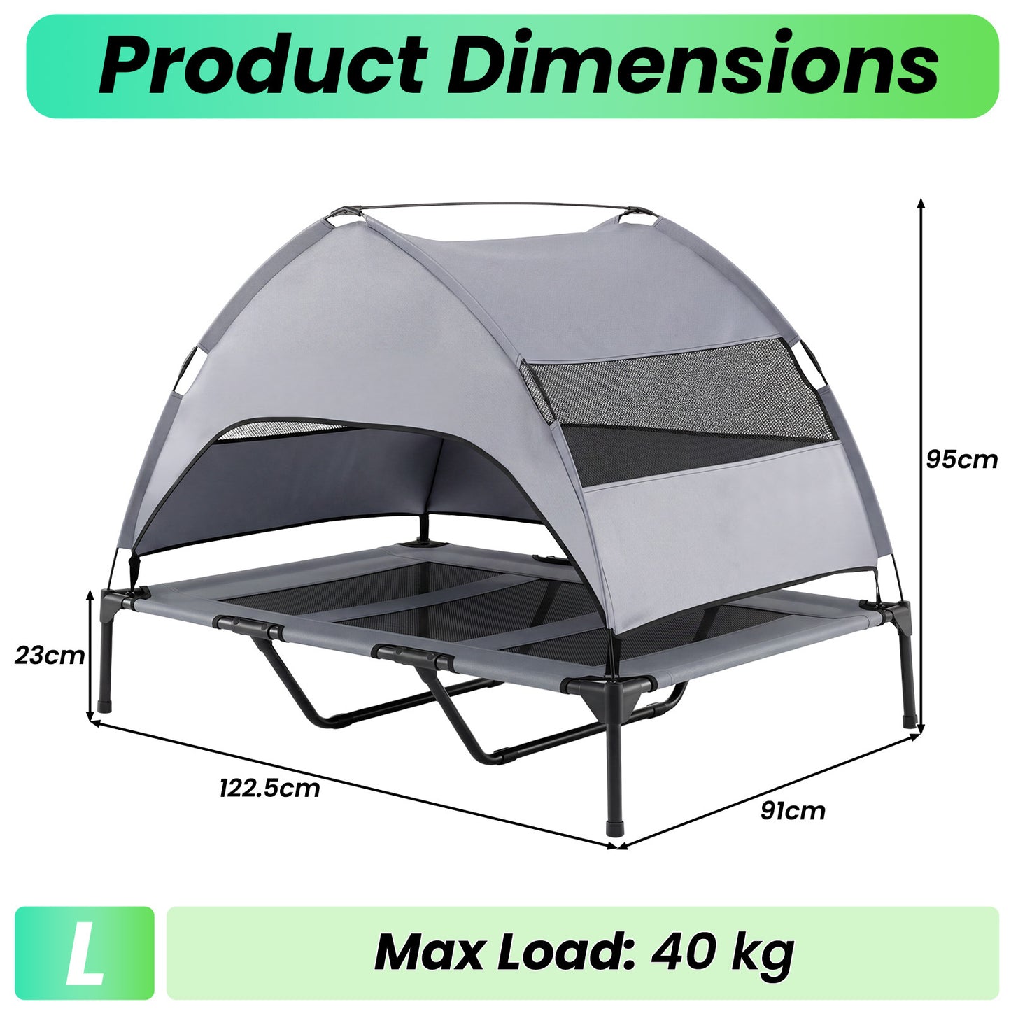 Elevated Dog Bed with Canopy and Raised Indoor Outdoor Pet Bed with Removable Shade Tent for Large Dogs-Grey