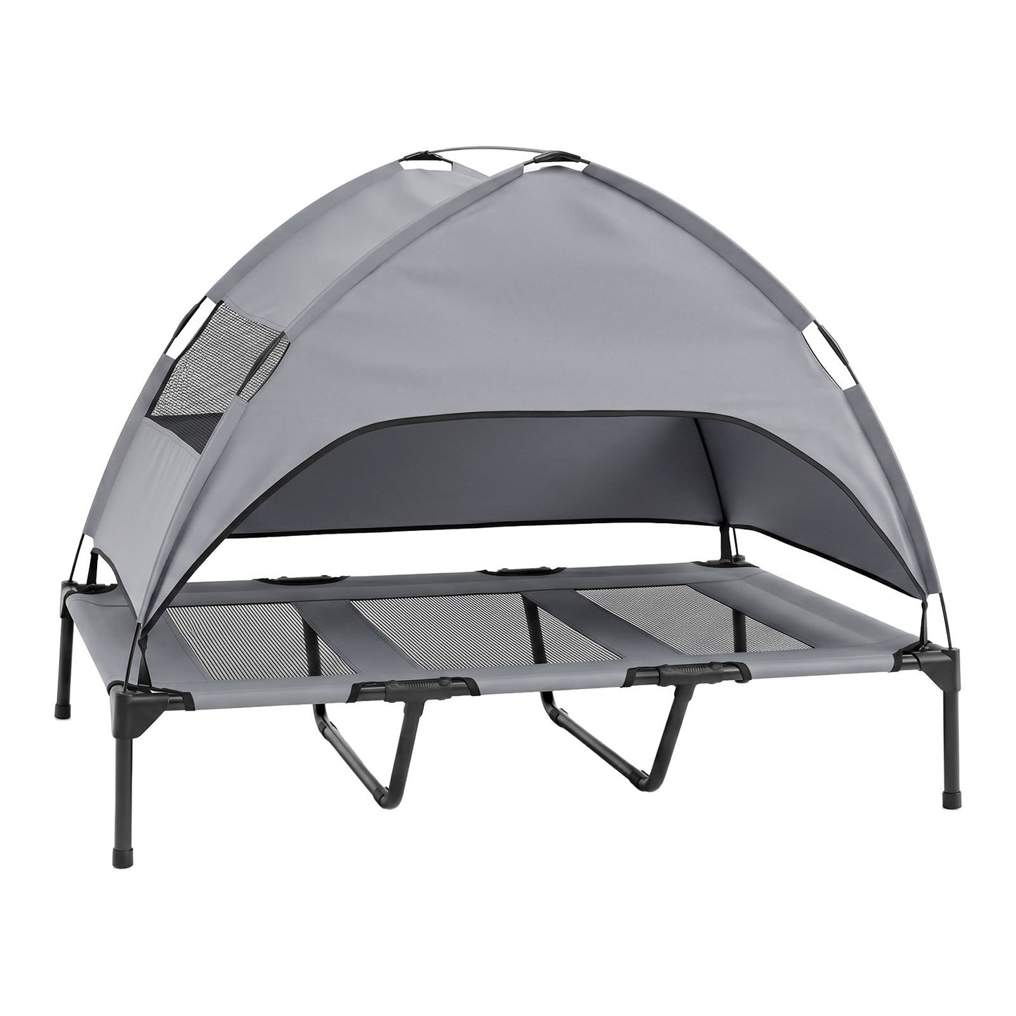 Elevated Dog Bed with Canopy and Raised Indoor Outdoor Pet Bed with Removable Shade Tent for Large Dogs-Grey