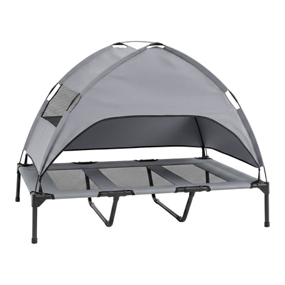 Elevated Dog Bed with Canopy and Raised Indoor Outdoor Pet Bed with Removable Shade Tent for Large Dogs-Grey