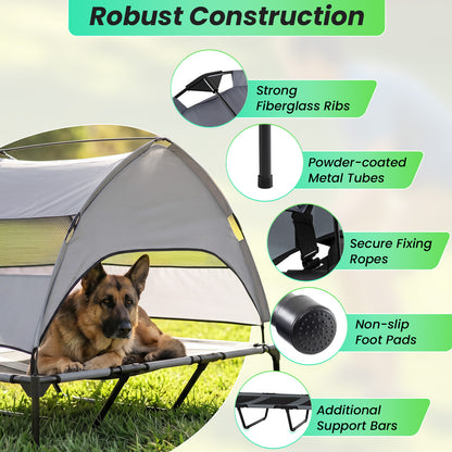 Elevated Dog Bed with Canopy and Raised Indoor Outdoor Pet Bed with Removable Shade Tent for Large Dogs-Grey