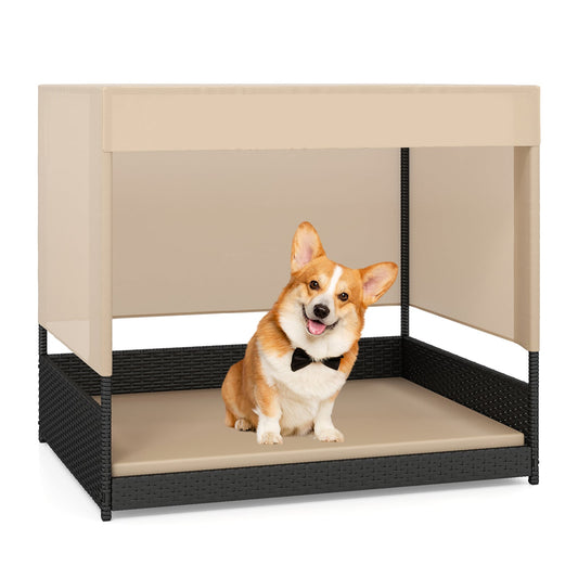 Elevated Wicker Dog House for Small to Medium Breeds-Black
