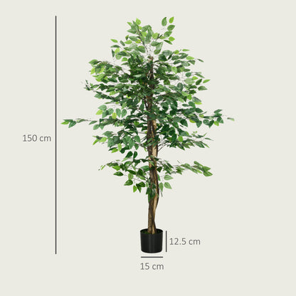 HOMCOM Artificial Ficus Tree, with Weighted Plant Pot - Green