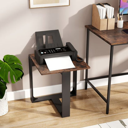 End Table Square Side Table with T-Shaped Metal Base Industrial Nightstand Set of 2-Rustic Brown