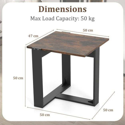 End Table Square Side Table with T-Shaped Metal Base Industrial Nightstand Set of 2-Rustic Brown