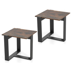 End Table Square Side Table with T-Shaped Metal Base Industrial Nightstand Set of 2-Rustic Brown
