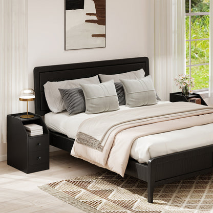 End Table with Charging Station & Storage Drawers for Small Space Living Room Bedroom-Black