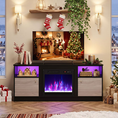 Entertainment Center with 18" Electric Fireplace and Open & Enclosed Storage